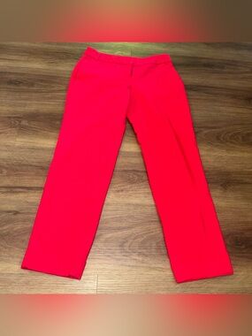 Express Pants Womens 00 Editor Straight Ankle High Rise Work Trousers Career Red